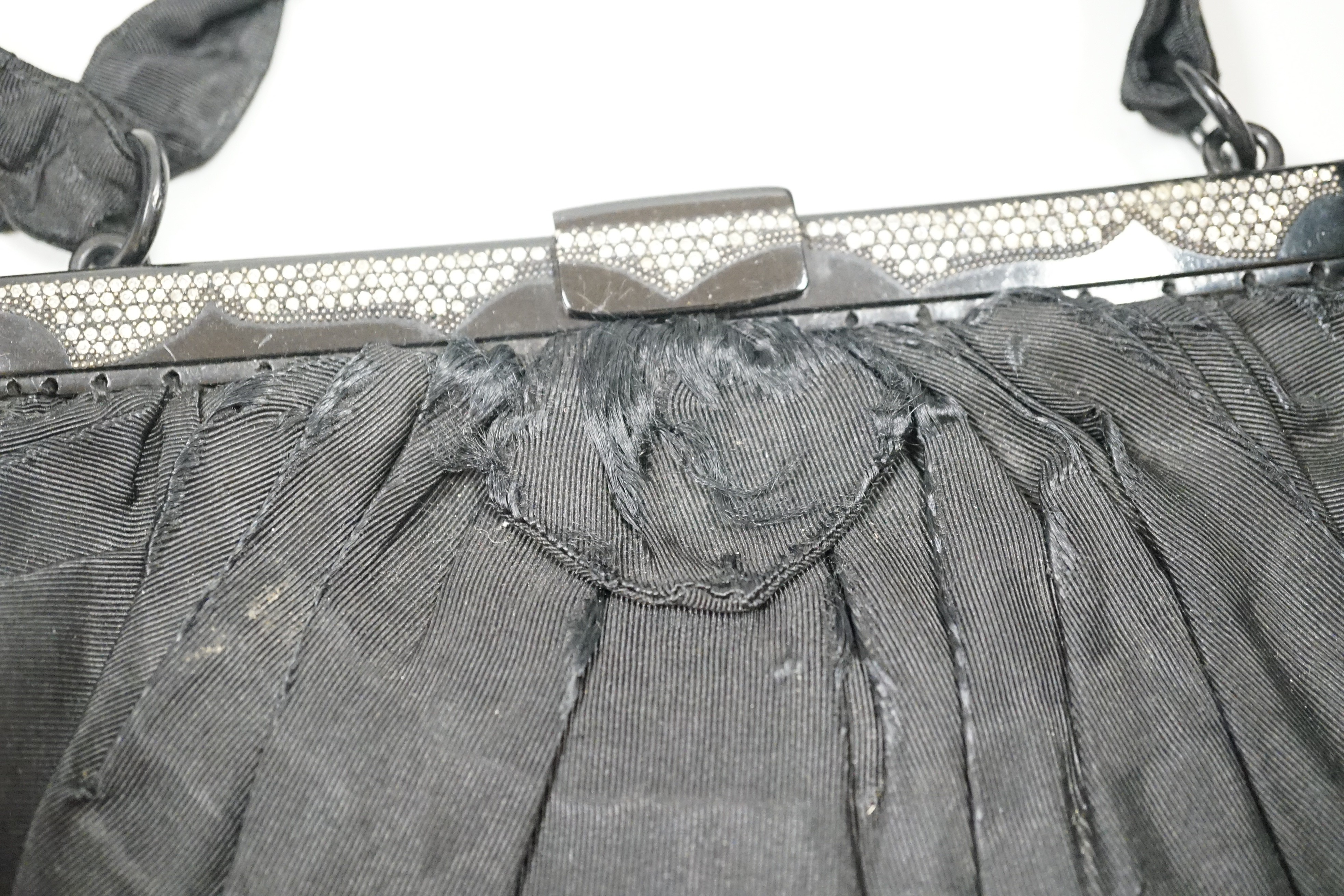 Two 1930’s-40’s evening bags with diamanté encrusted Bakelite frames together with five others with similar diamanté clasps (7)